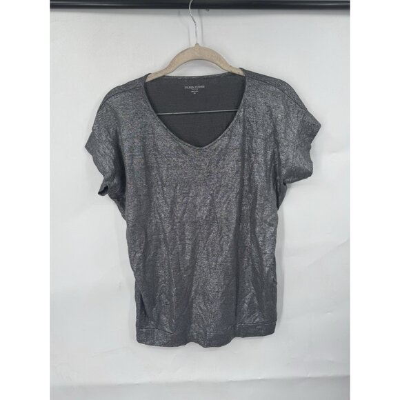 Eileen Fisher Metallic Silver Linen Jersey Drape Fit T-Shirt Women PP Minimalist - Picture 1 of 7